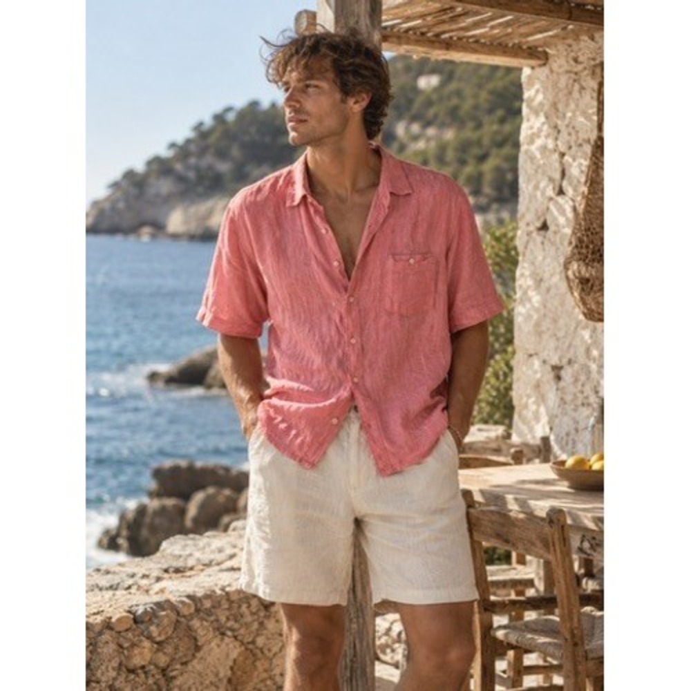 Tommy Bahama Relax Men XL Pink 100% Linen Short Sleeve Island Modern Fit Shirt